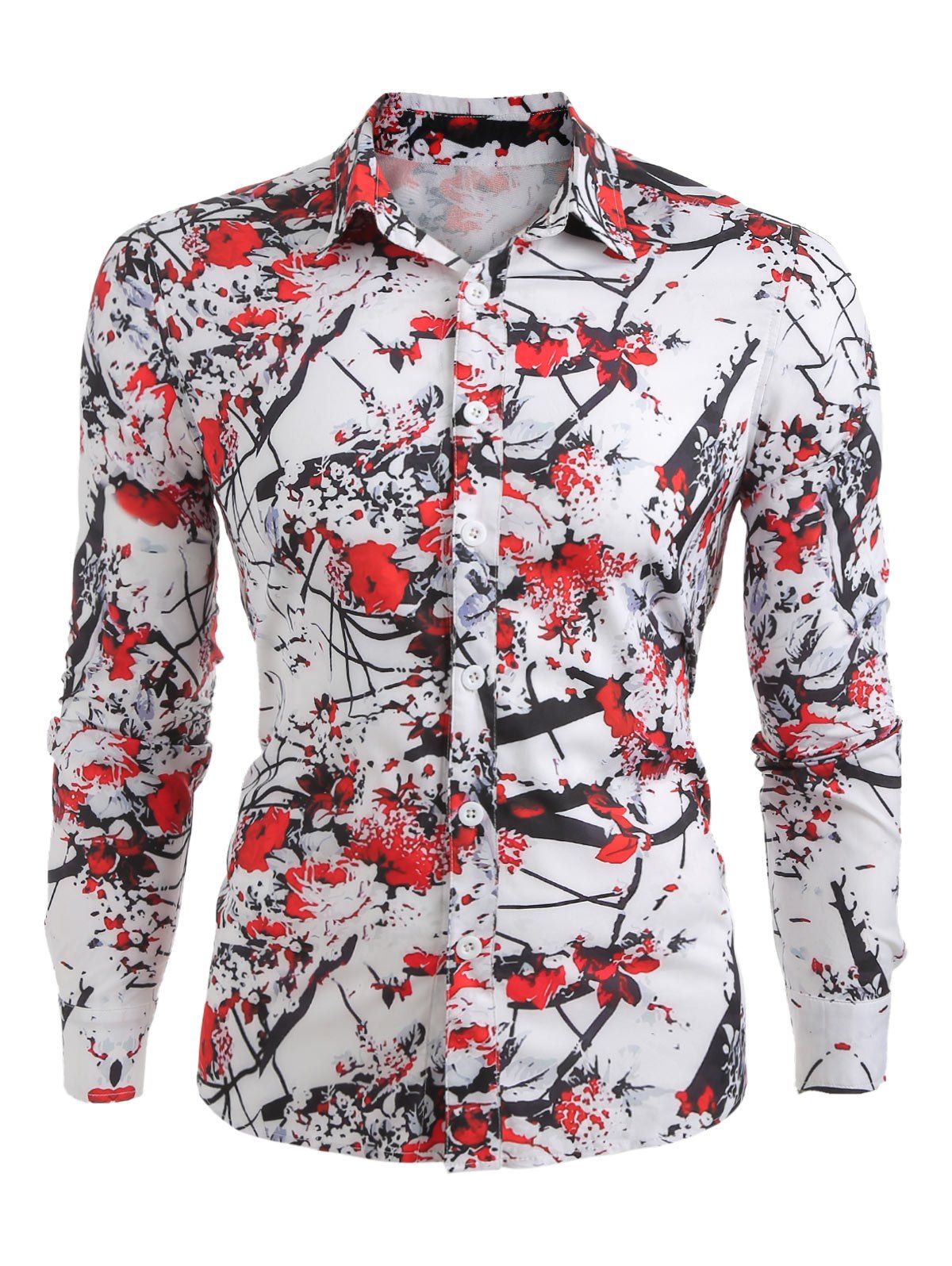 

Casual Long Sleeve Floral Print Shirt, White