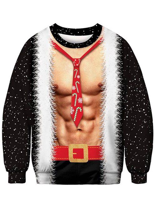 

Crew Neck 3D Christmas Body Printed Sweatshirt, Black