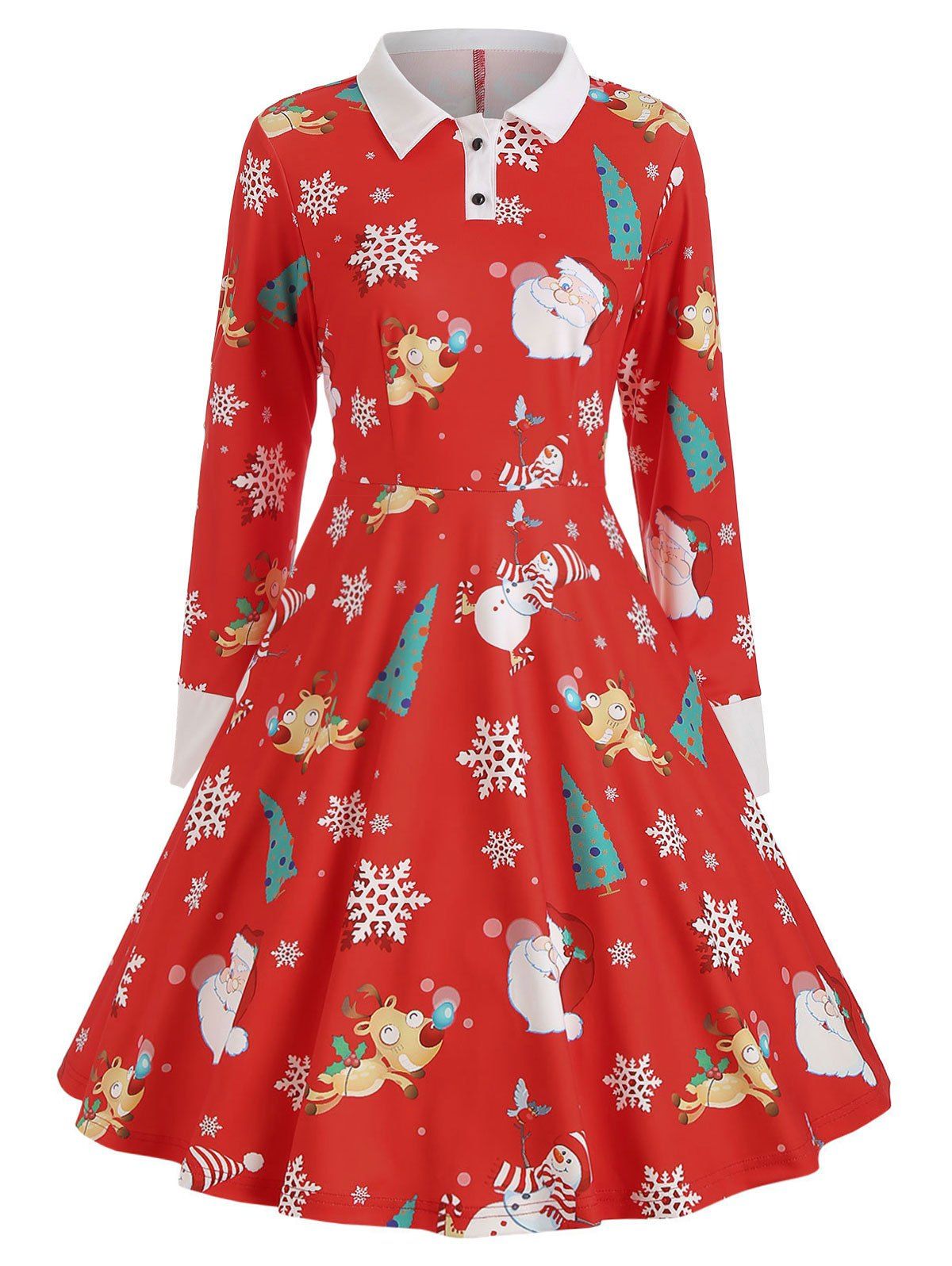 

Christmas Print Vintage A-line Dress, Ruby red