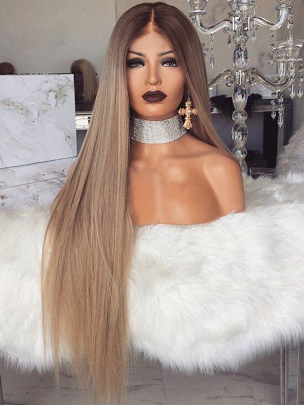 

Middle Part Long Straight Ombre Party Synthetic Wig, Brown