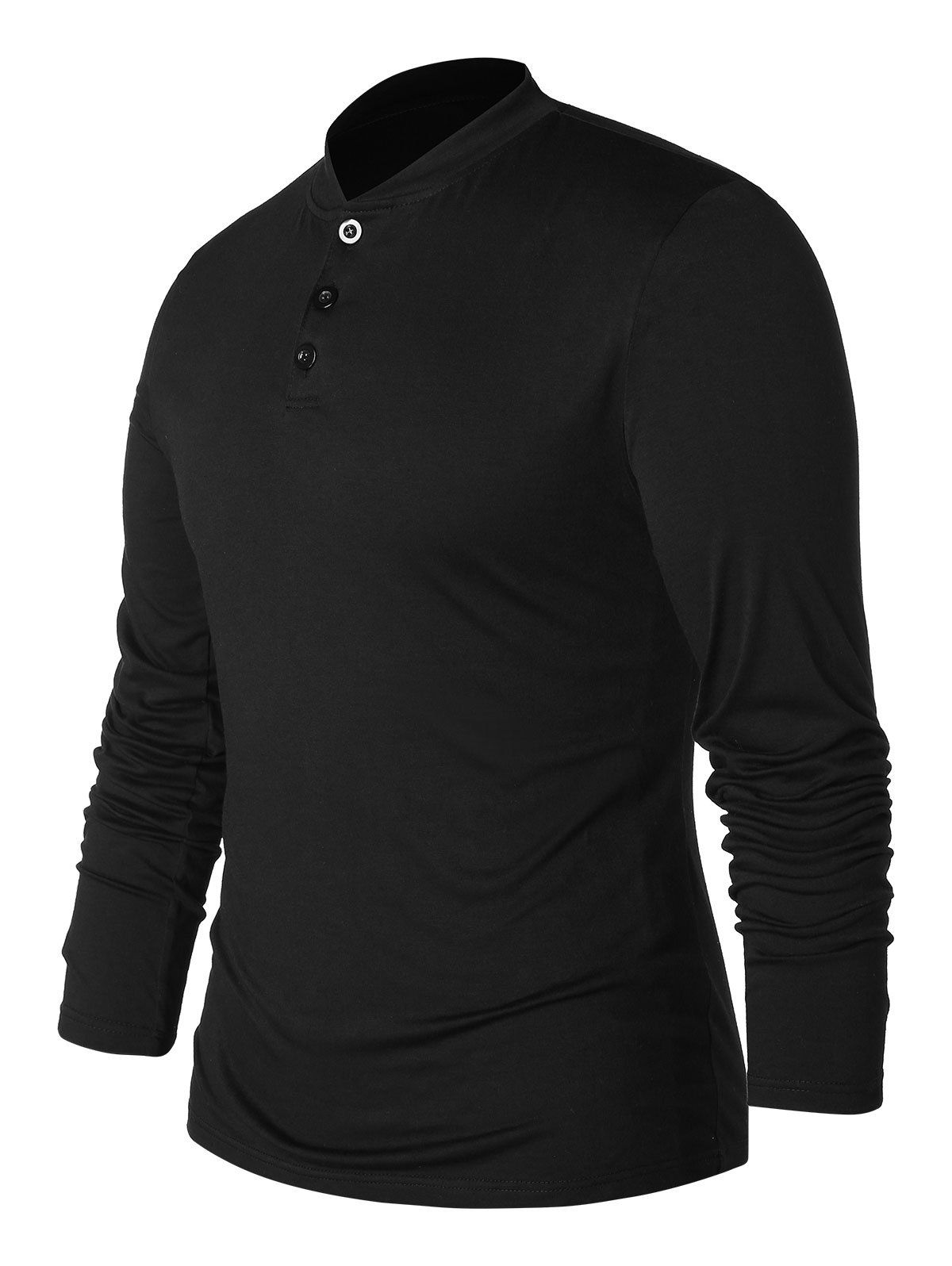 

Half Button Stand Collar T-shirt, Black