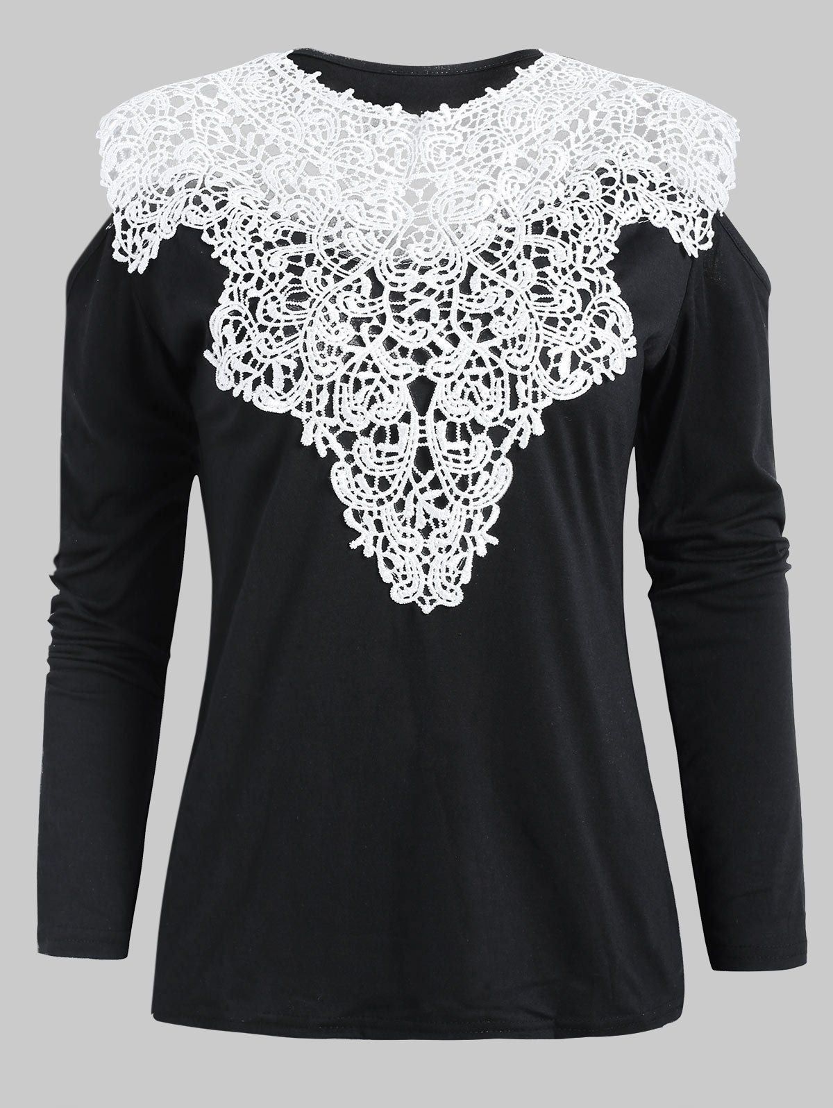 

Open Shoulder Lace Insert T-shirt, Black
