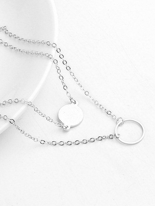 

Layered Design Round Shape Pendant Necklace, Silver