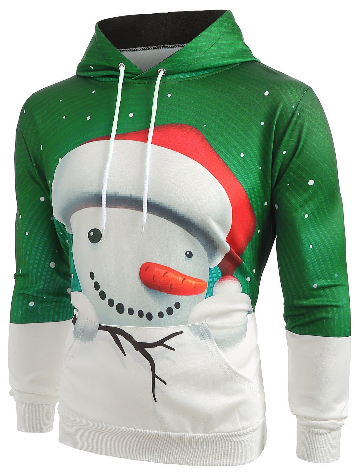 

Cute 3D Snowman Print Pullover Hoodie, Clover green