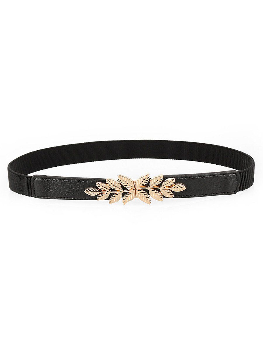 

Vintage Alloy Leaf Buckle Elastic Dress Belt, Black