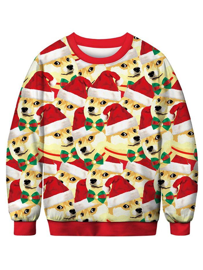 

Dog with Christmas Hat Printed Pullover Sweatshirt, Multi