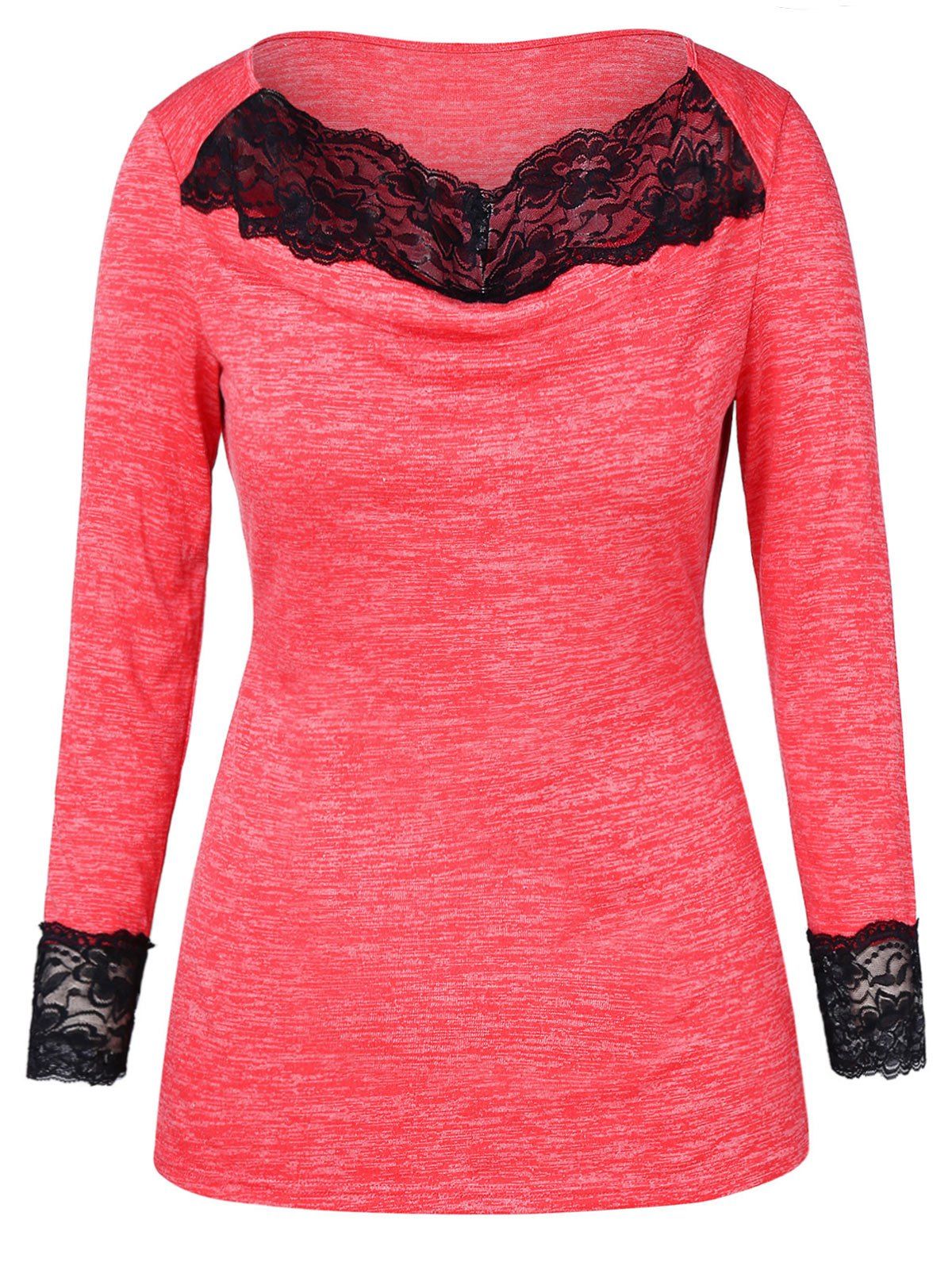 

Plus Size Lace Trim Space Dyed T-shirt, Bean red