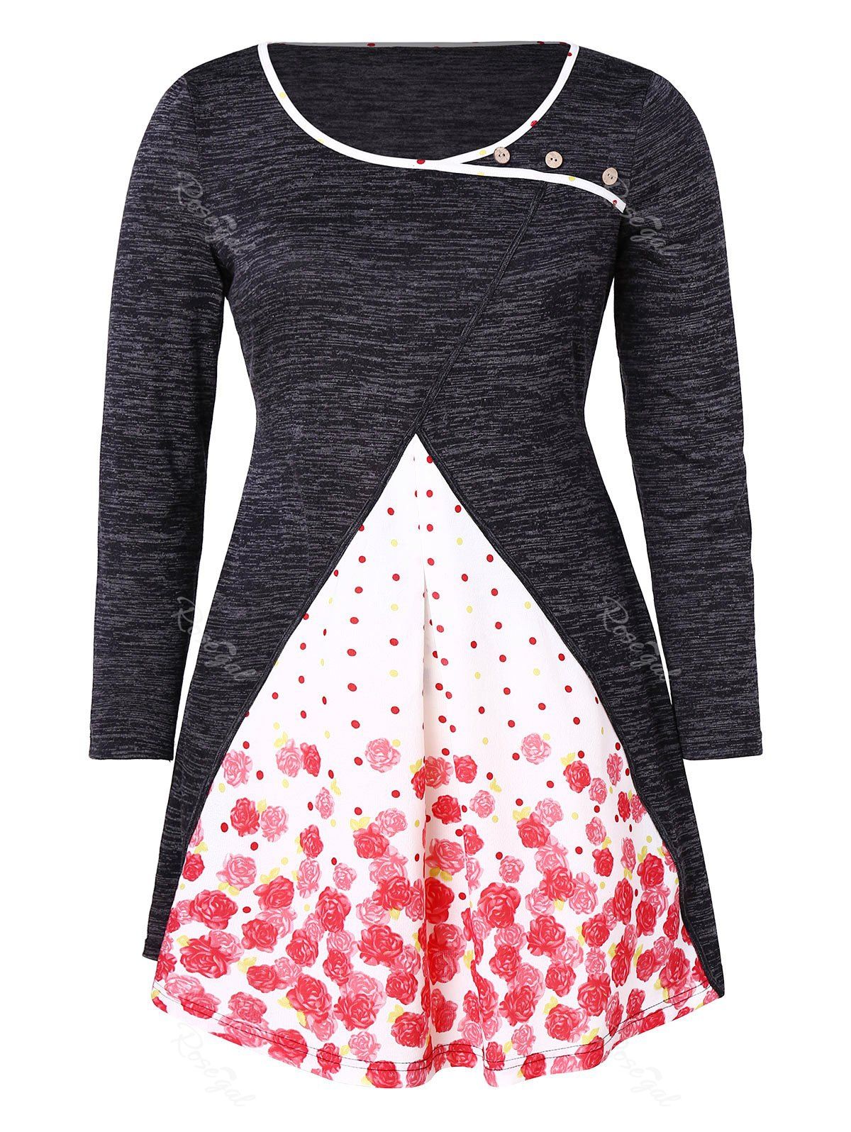 

Plus Size Floral Space Dyed Tunic T-shirt, Carbon gray