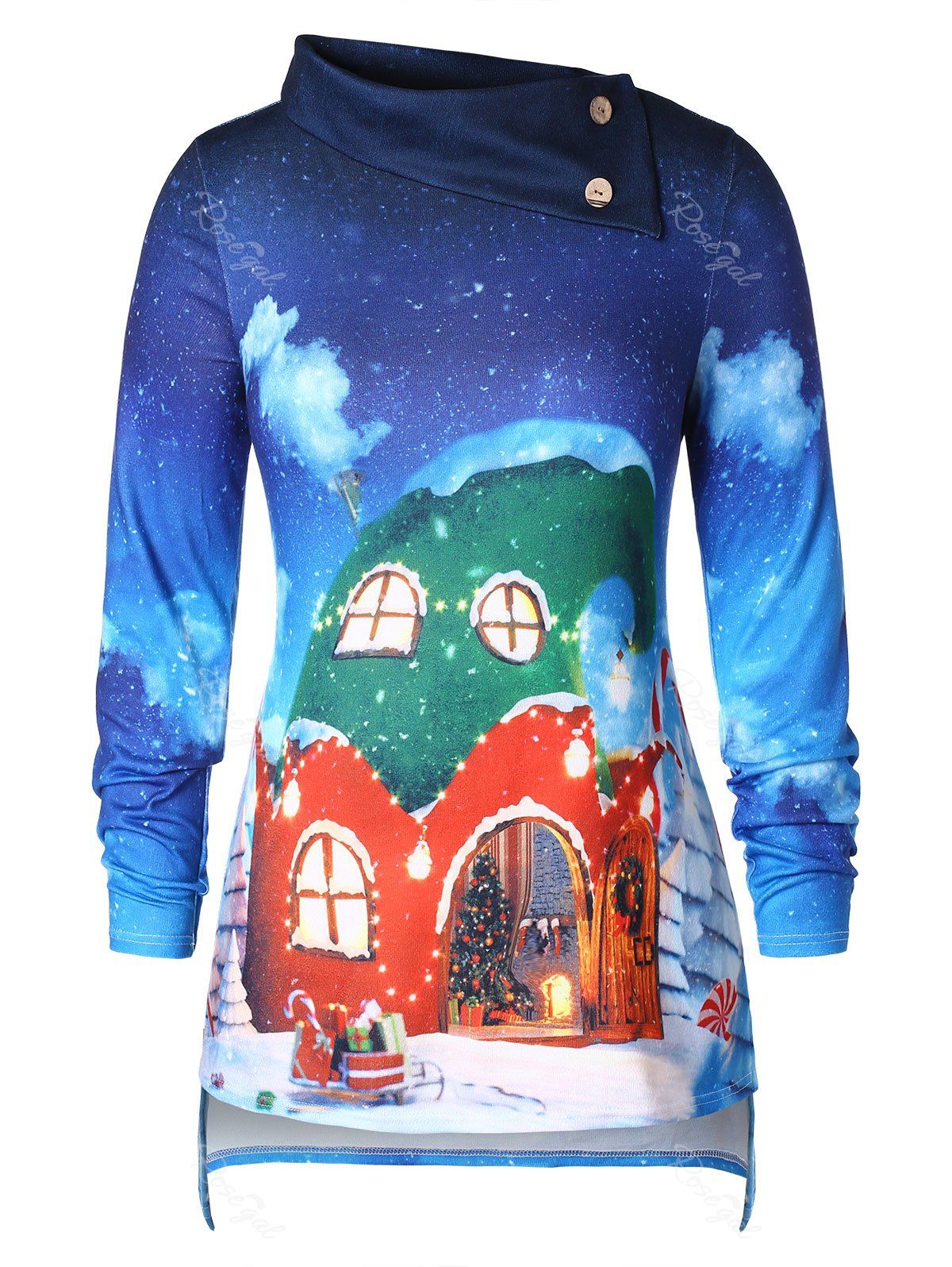 

Christmas Plus Size 3D Print High Low T-shirt, Blue