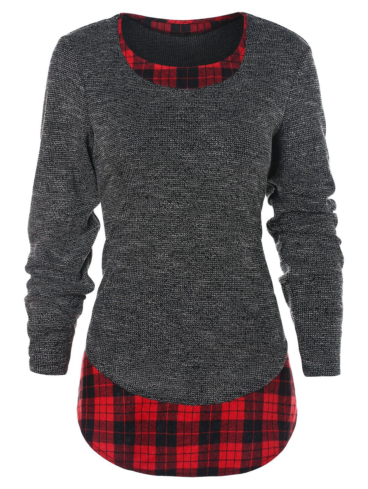 

Plaid Trim Marled Knitwear, Gray