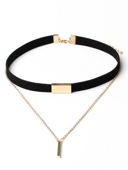 

Geometric Layered Suede Design Choker Necklace, Black