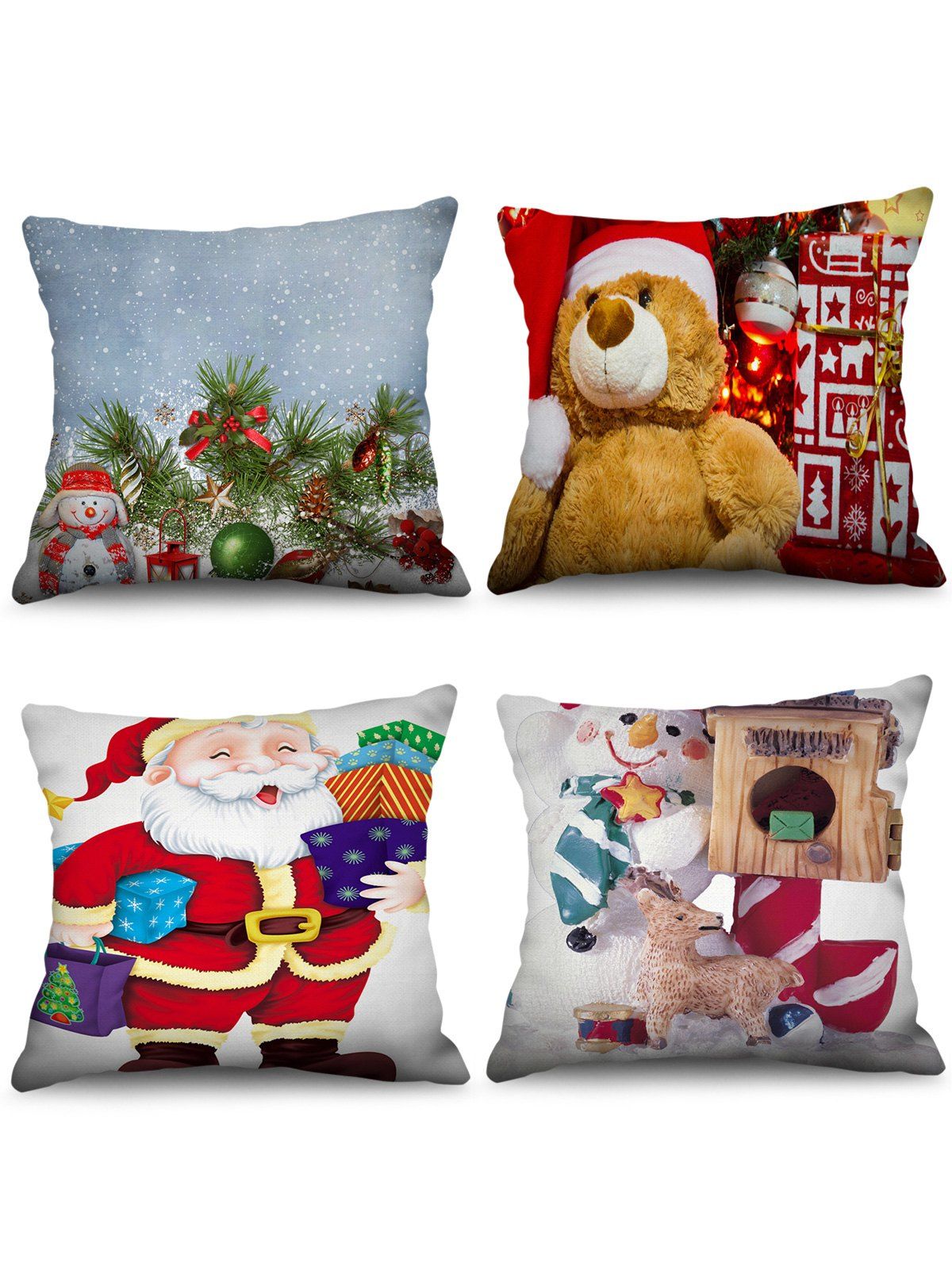 

4PCS Father Christmas Snowman Printed Pillow Cover, Multi