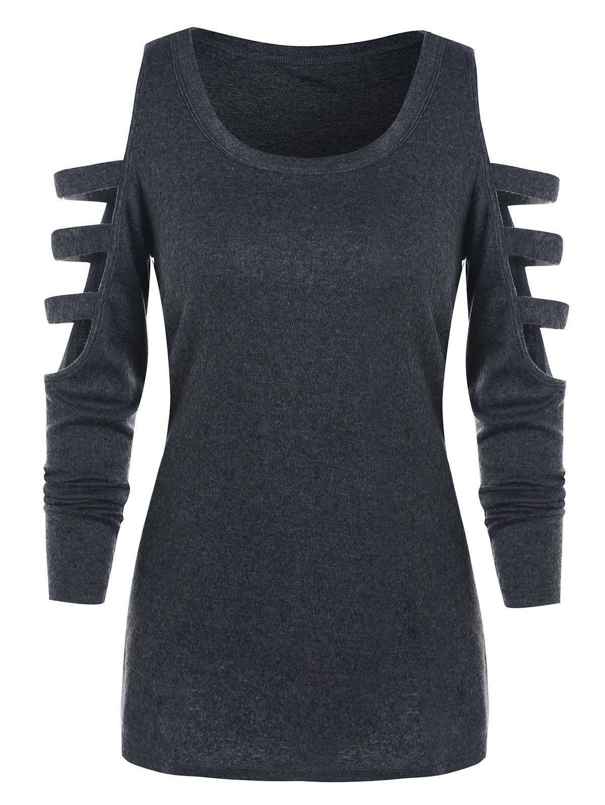 

Ladder Cut Out Open Shoulder T-shirt, Dark slate grey