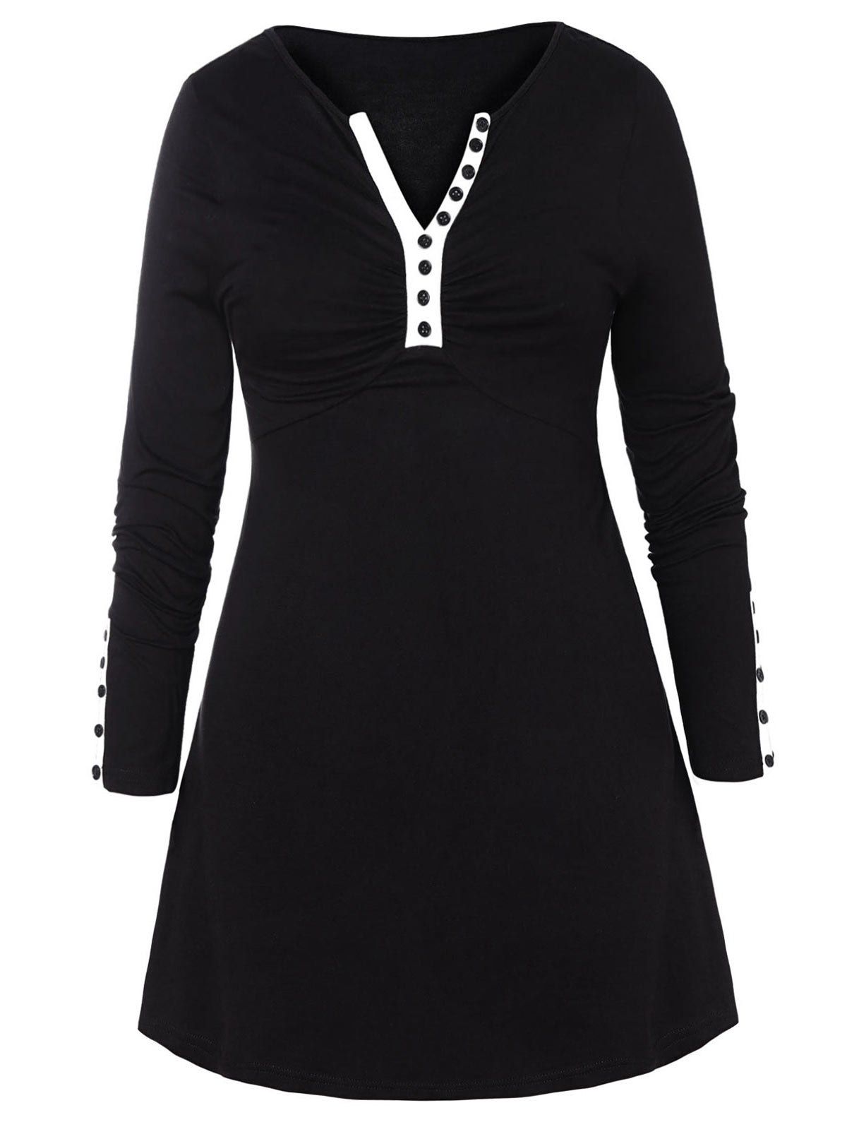 

Plus Size Slit Sleeve Buttoned T-shirt, Black