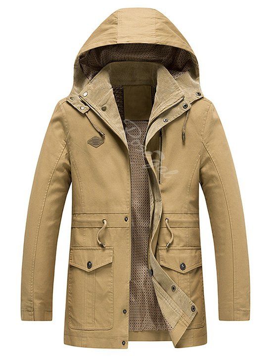 Hot Draw String Waist Zip Fly Hooded Jacket  