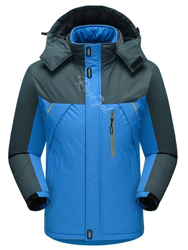 Trendy Contract Color Outdoor Climbing Hooded Padded Jacket  
