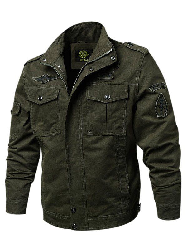 

Embroidery Label Zipper Outdoor Jacket, Army green