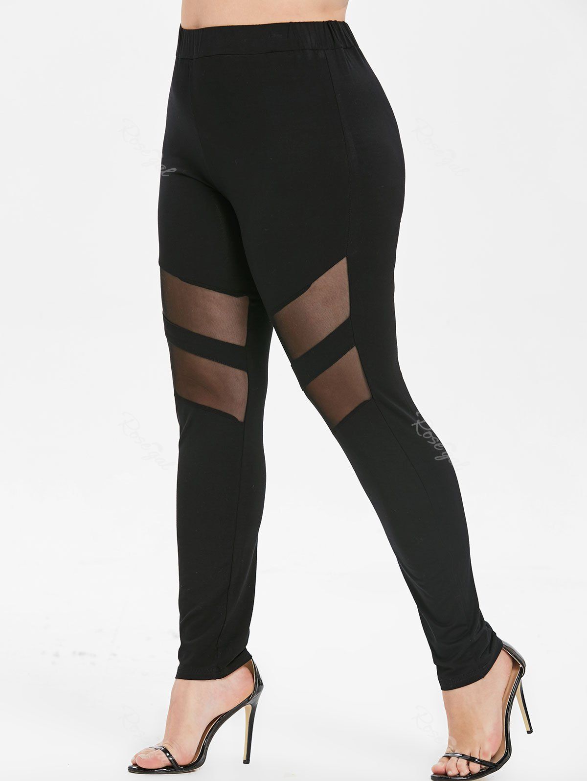 

Plus Size High Waist Mesh Panel Leggings, Black