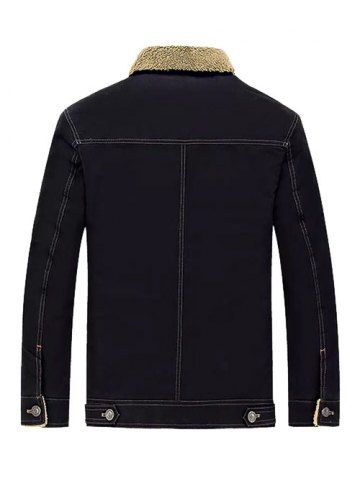 

Badge Embellish Button Fly Faux Fur Jacket, Black