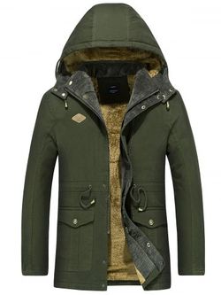 Dibujar la cintura de la cadena de la chaqueta con capucha desmontable desmontable - ARMY GREEN - XS
