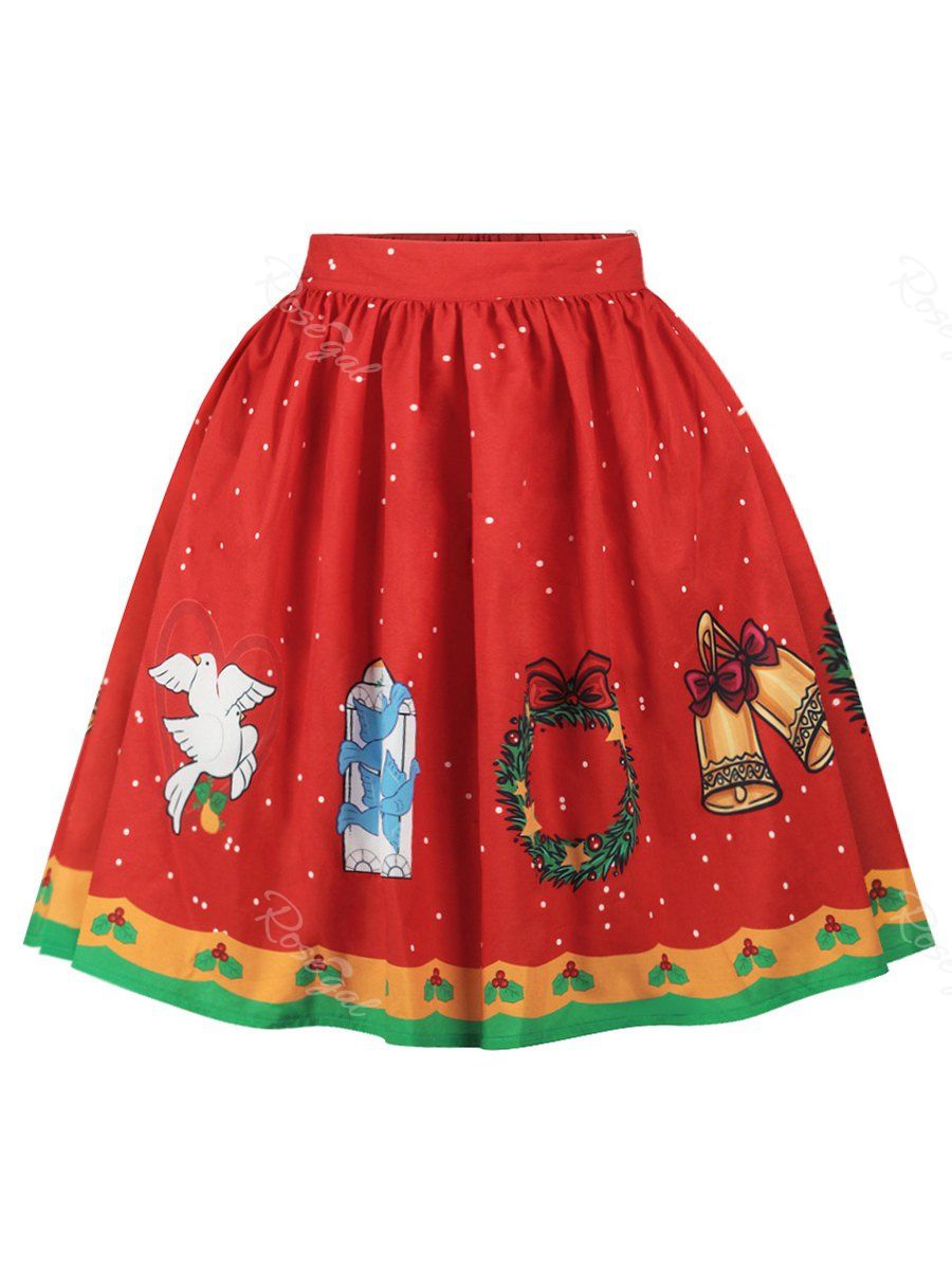 

Plus Size A Line Christmas Graphic Skirt, Red