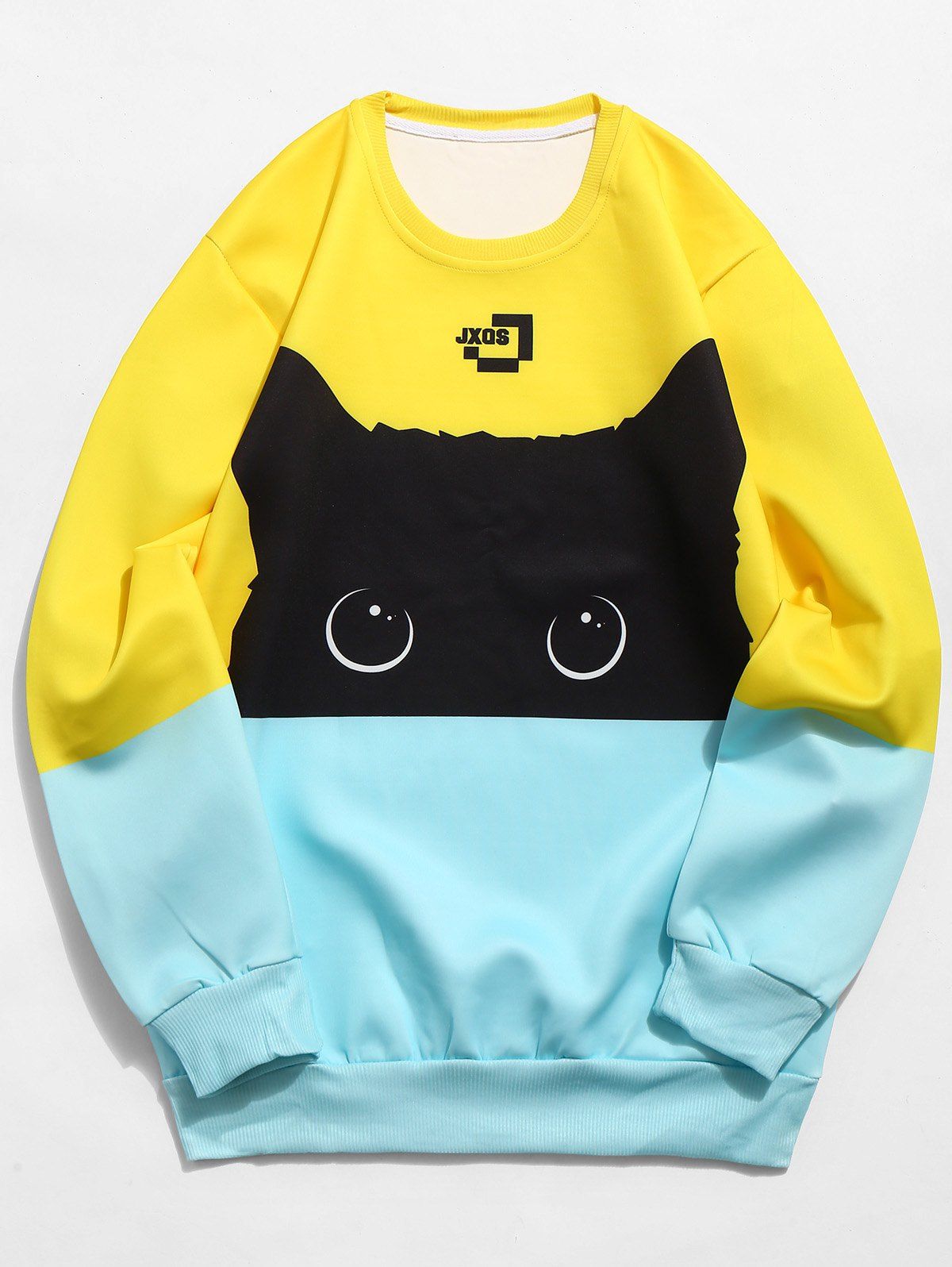 

Color Block Black Cat Print Sweatshirt, Multi-a