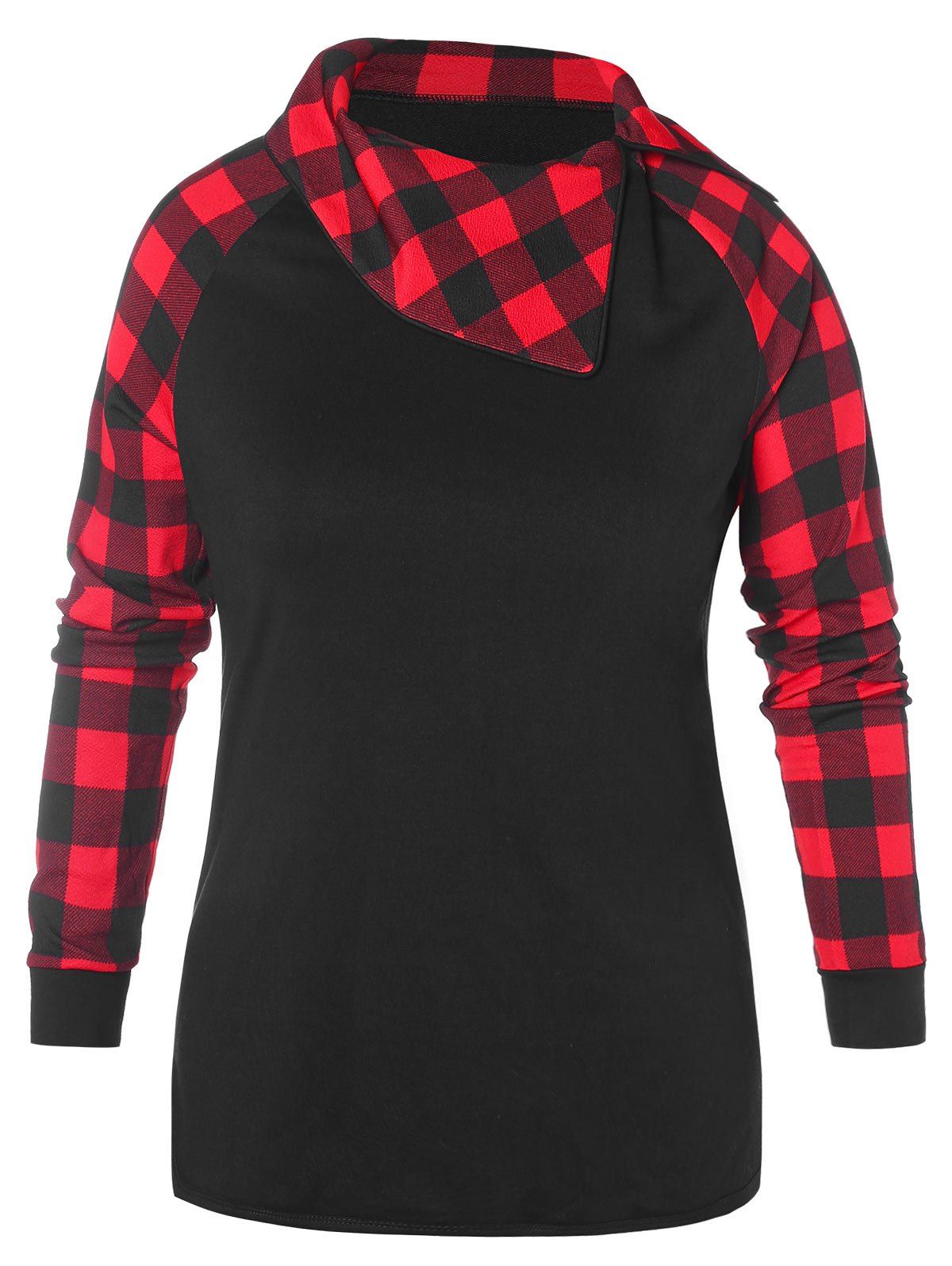 

Plus Size Plaid Raglan Sleeve Sweatshirt, Black