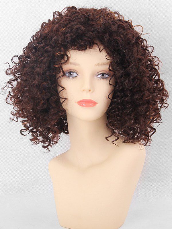 

Inclined Bang Short Colormix Kinky Curly Synthetic Wig, Multi