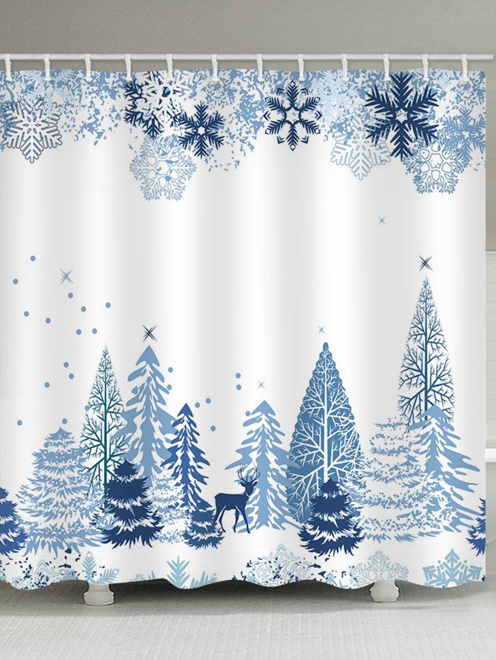 

Christmas Snowflake Printed Waterproof Shower Curtain, White