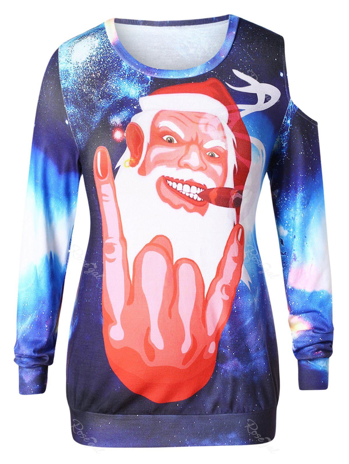 

Plus Size Cut Out Galaxy Print Sweatshirt, Ocean blue