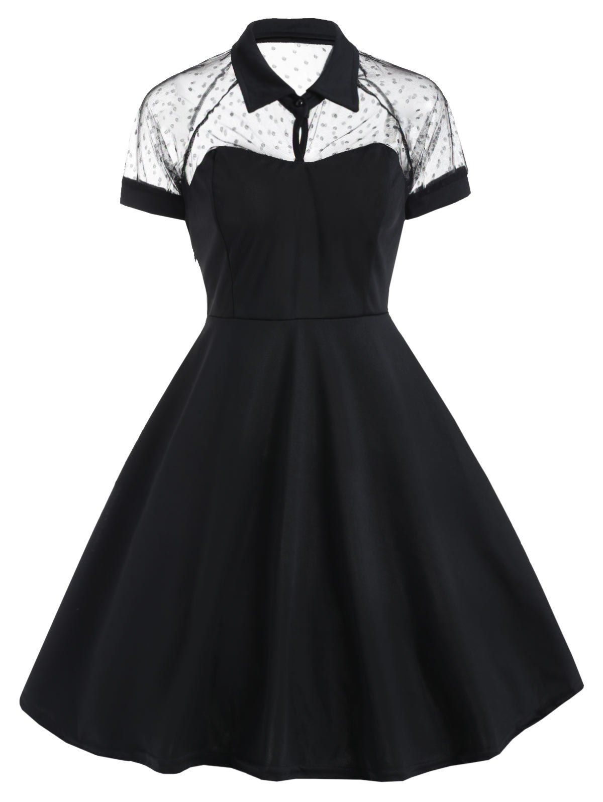 

Mesh Panel Vintage Swing Dress, Black