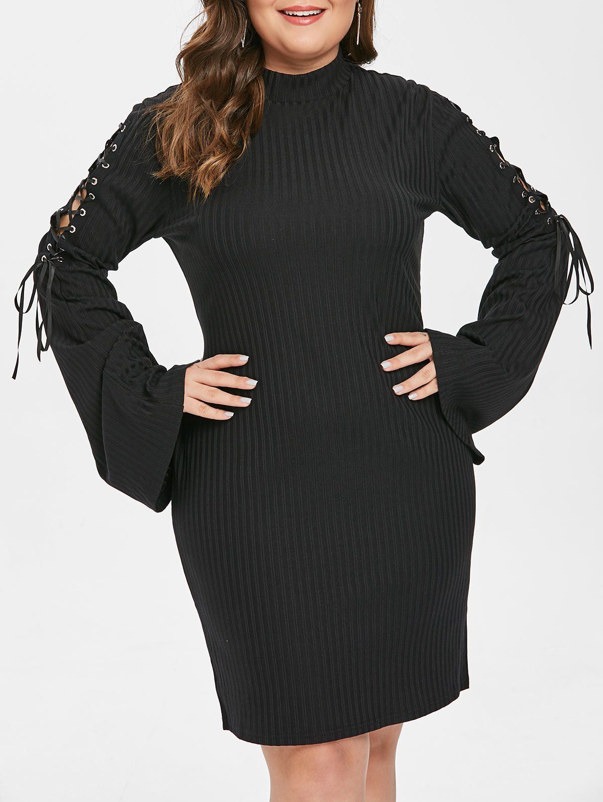 

Plus Size Lace Up Sleeve Bodycon Dress, Black