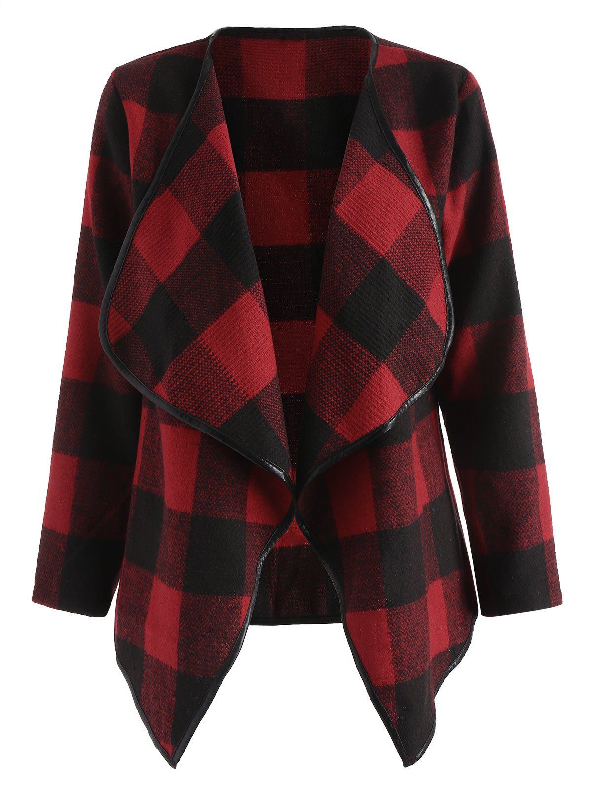 

Drape Front Long Sleeve Plaid Jacket, Red