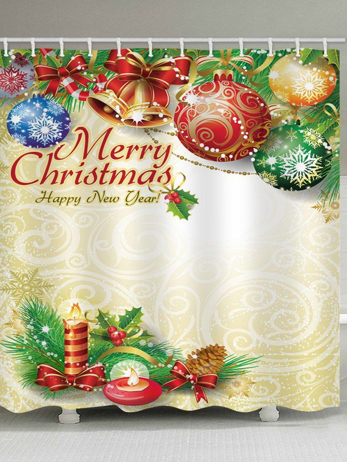 

Christmas Baubles Bell Print Waterproof Shower Curtain, Multi