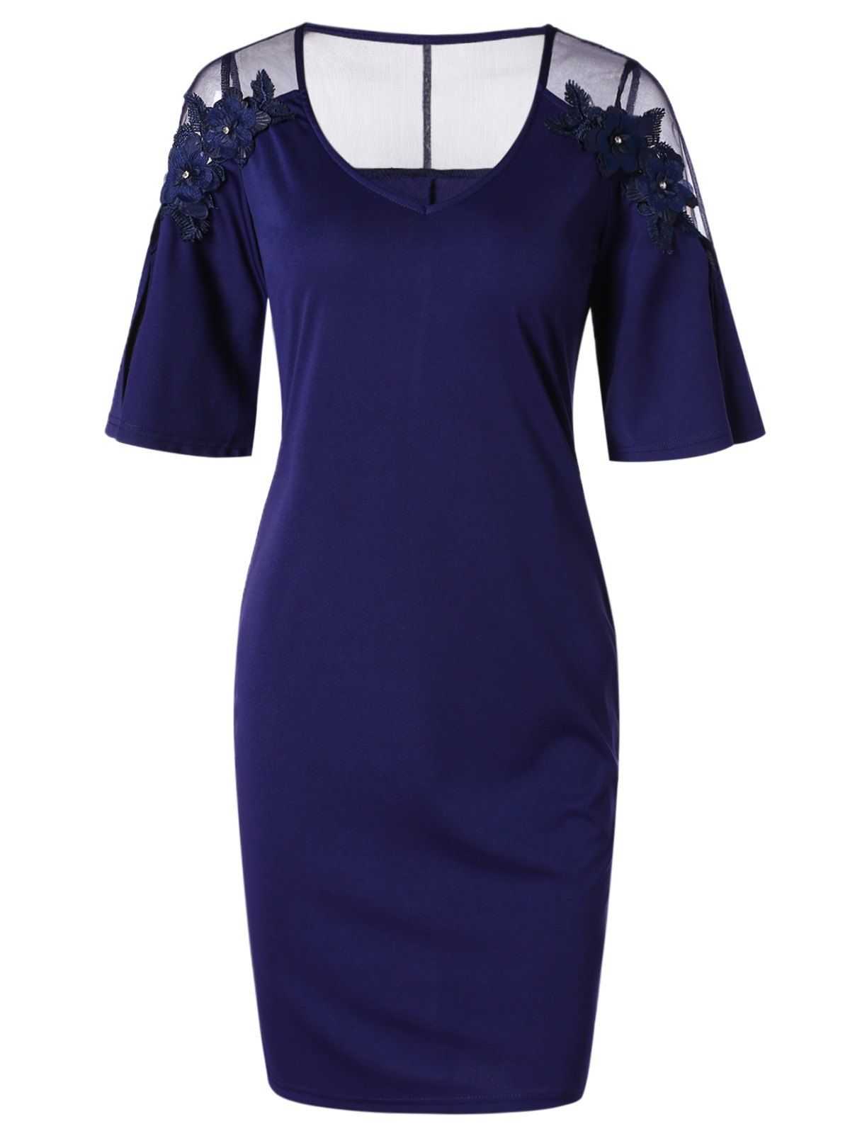 

Flower Mesh Panel Bodycon Dress, Purple iris