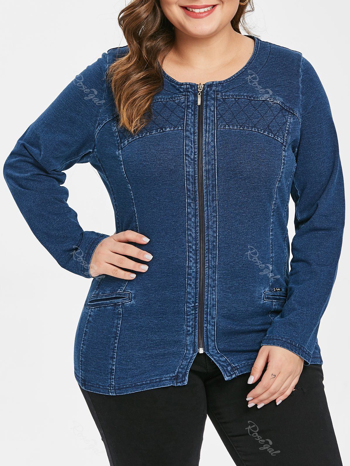 plus size jean jacket with sweatshirt sleeves