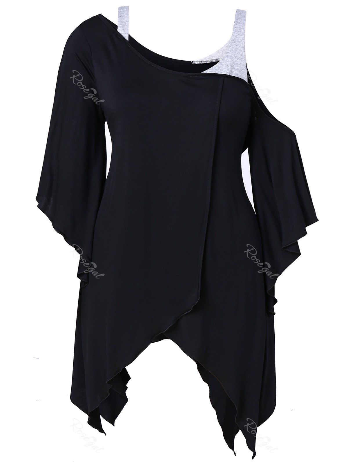 

Plus Size Flare Sleeve Asymmetrical T-shirt, Black