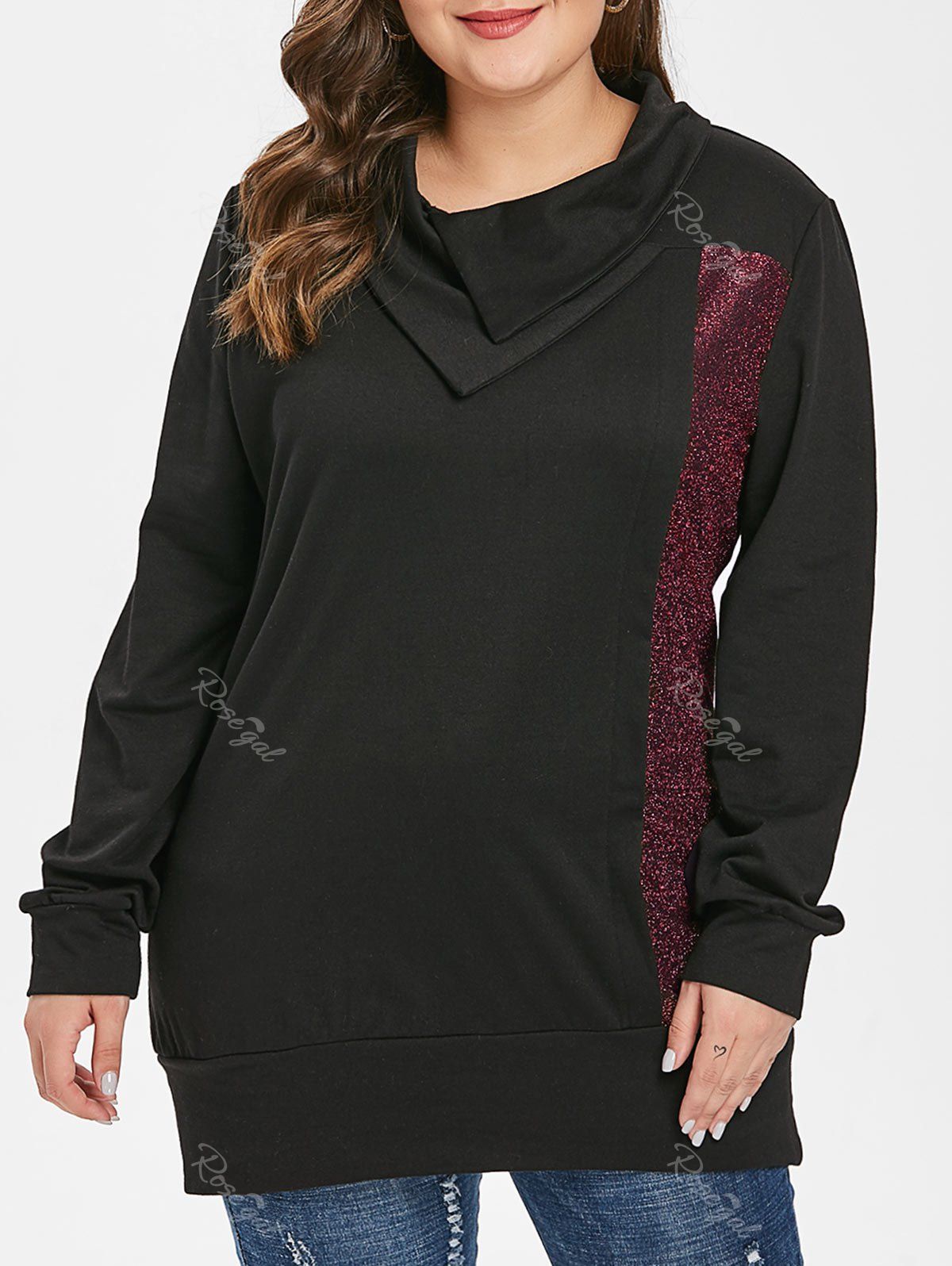 

Plus Size Two Tone Pullover Sweatshirt, Black