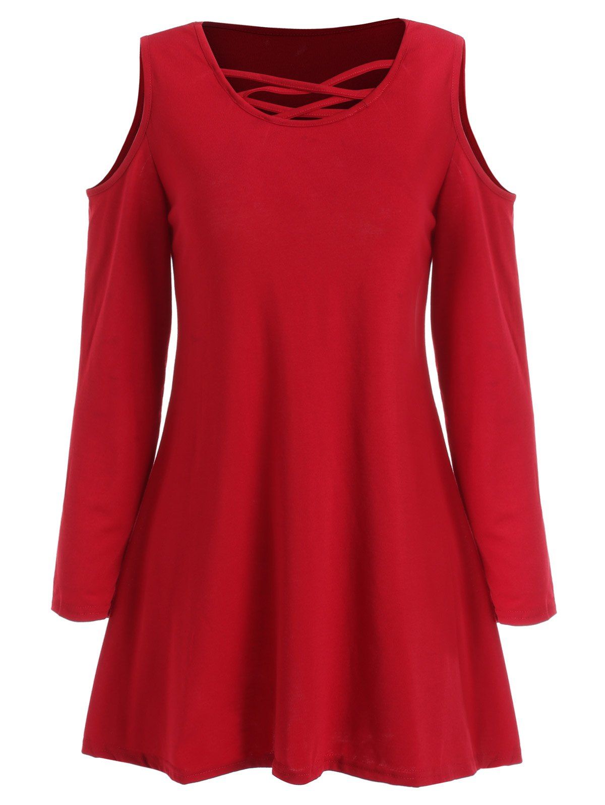 

Criss Cross Cold Shoulder Mini Dress, Red