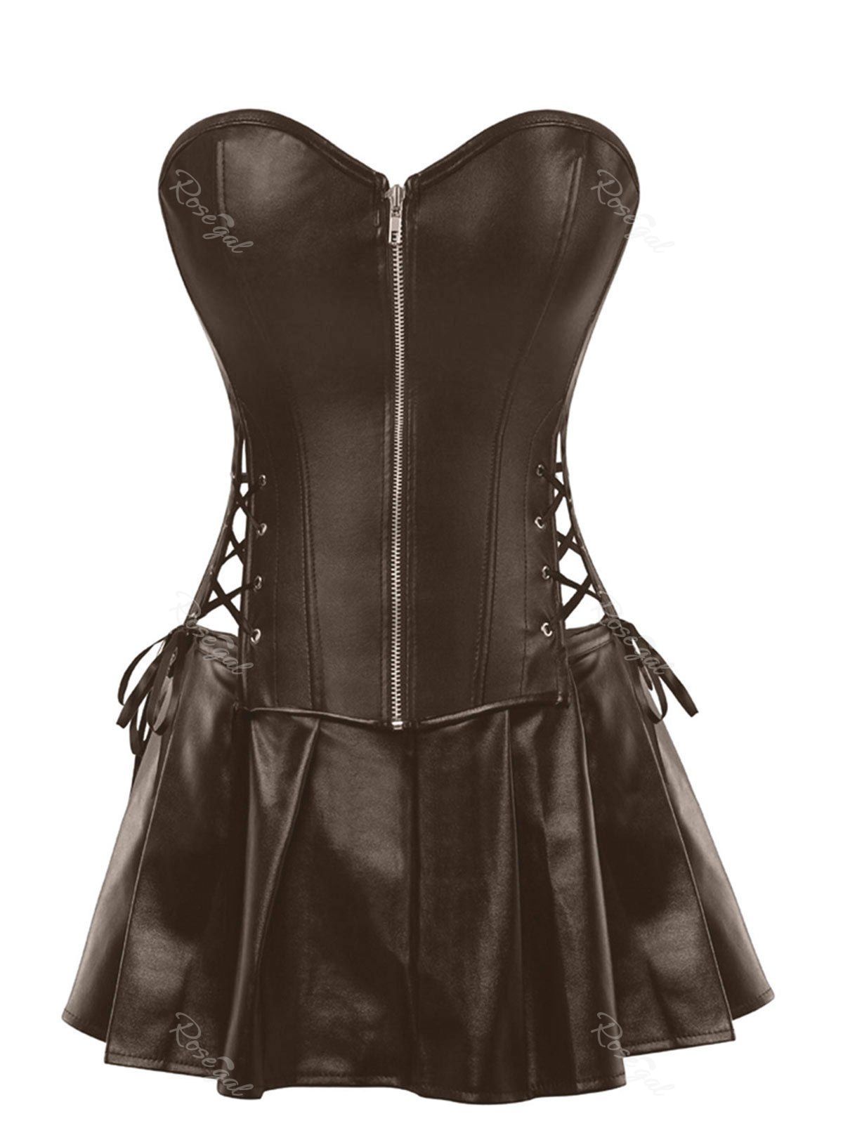 [30 OFF] Strapless Plus Size Lace Up Corset With Mini Skirt Rosegal