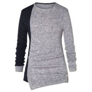 

Asymmetric Color Block Pullover Sweater, Carbon gray