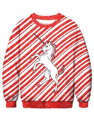 Striped Horse Printed Pullover Sweatshirt