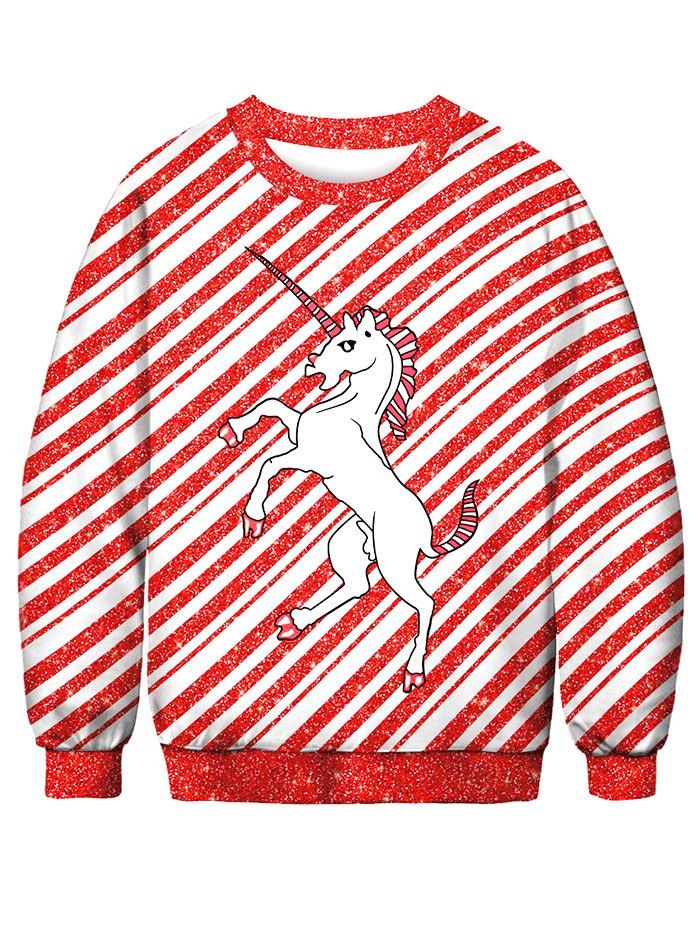 

Striped Horse Printed Pullover Sweatshirt, Lava red