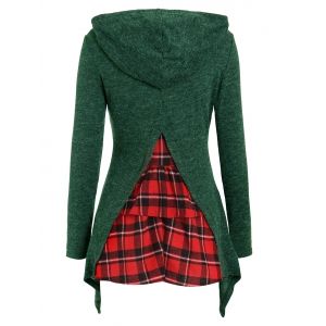 

Tartan Ruffles Insert Hooded Knitwear, Pine green