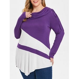 

Plus Size Color Block Asymmetrical T-shirt, Purple sage bush