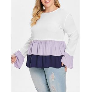 

Plus Size Bell Sleeve Layered Peplum Blouse, White