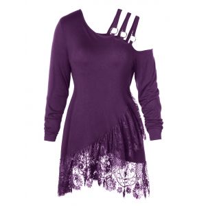 

Plus Size Lace Irregular Hem T-shirt, Purple iris