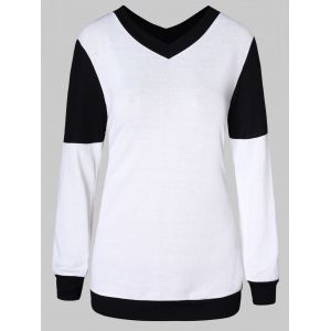 

V Neck Two Tone Pullover Sweater, Milk white