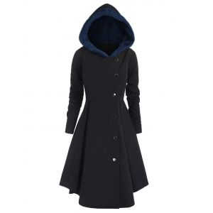 

Plus Size Contrast Asymmetric Hooded Skirted Trench Coat, Midnight blue