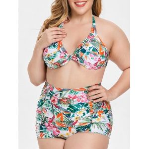 

Floral and Leaf Print Plus Size Underwire Bikini Set, Multi